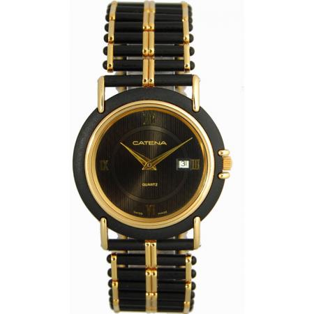 CATENA Othello Flatline flache Quartz Armbanduhr schwarz