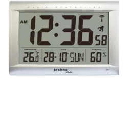TECHNOLINE XL Digital Jumbo LCD Funk Tisch-Wanduhr silber