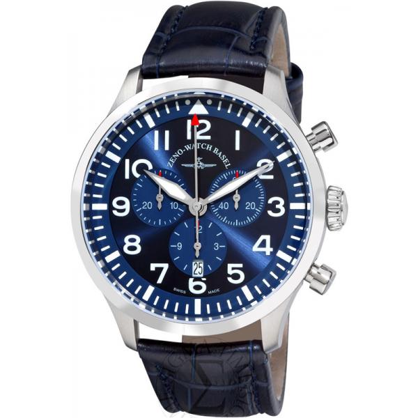 ZENO-WATCH BASEL, Pilot Navigator, Quartz Flieger Chrono, blau