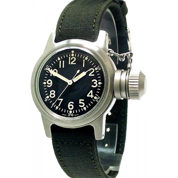 ZWB Navy Vintage Military, Handaufzuguhr, grosser Überkrone, schwarz
