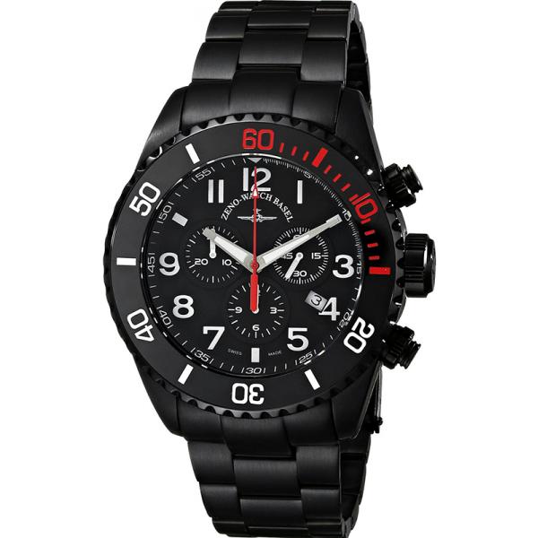 ZENO-WATCH BASEL, Diver Ceramic Chrono Quartz, Stahl schwarz/rot MB ZENO-WATCH BASEL, Diver Ceramic Chrono Quartz, Stahl schwarz/rot MB