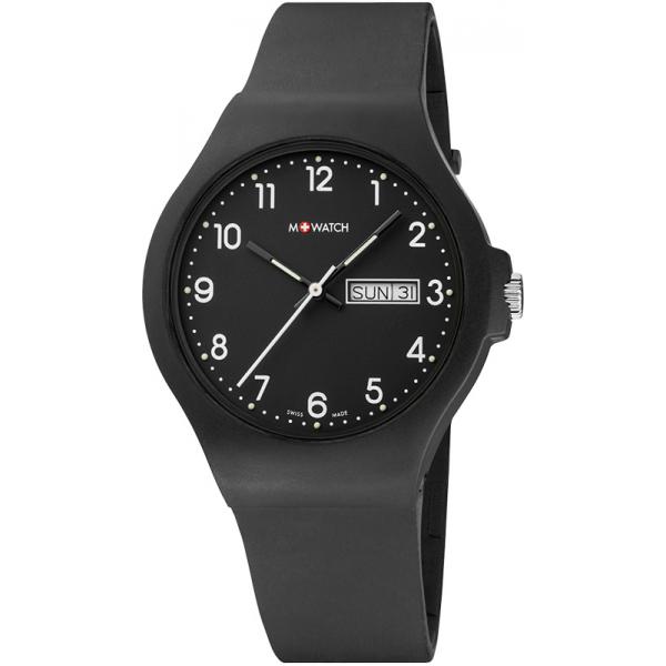 M-WATCH Core 42, Schweizer XL Quartzuhr Tag Datum schwarz