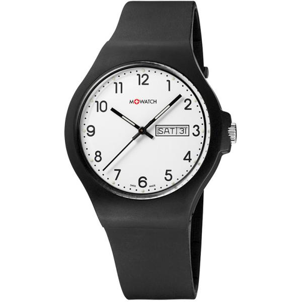 M-WATCH Core 42, Schweizer XL Quartzuhr Tag Datum schwarz-weiss