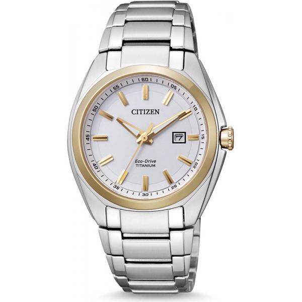 _CITIZEN Damenuhr Super Titanium, Eco-Drive Solaruhr bicolor