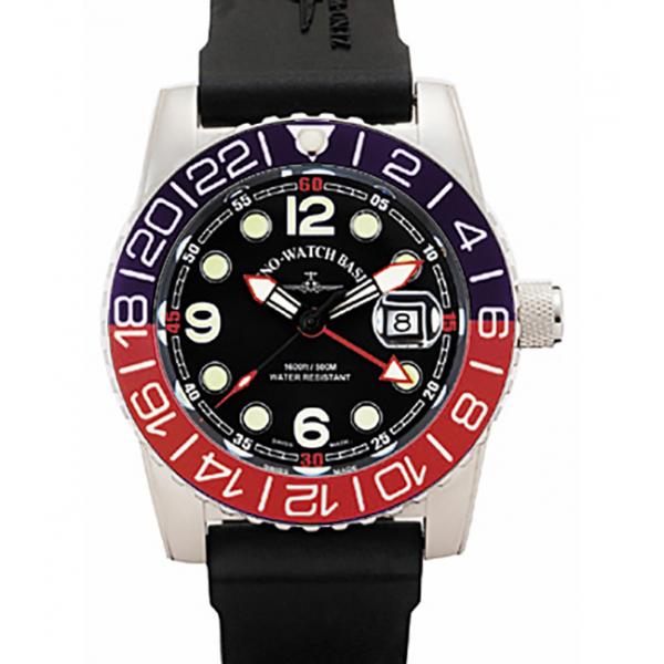 ZENO-WATCH BASEL, Airplane Diver, XL Taucheruhr GMT, blau/rot