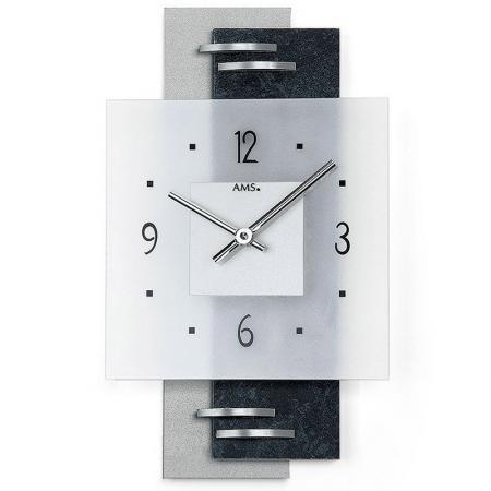 AMS More Square Silent Quartzwanduhr Schieferoptik