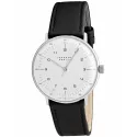 Junghans MAX BILL 34 Handaufzuguhr Stahl weiss Zahlen Leder schwarz