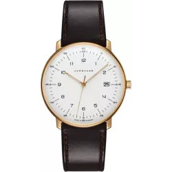 Junghans MAX BILL 38 Quartzuhr vergoldet weiss Zahlen Leder