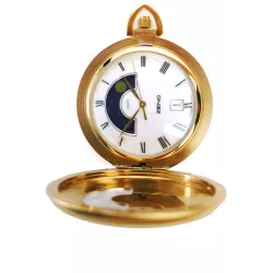 Mondphasen Taschenuhr Quartz weiss mit Deckel römisch
