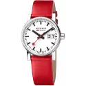 MONDAINE Evo2 30 Damen Bahnhofsuhr Big Date Saphirglas rot