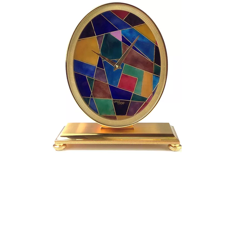 IMHOF Tischuhr Quartz Oval Mosaik von Hand emailliert