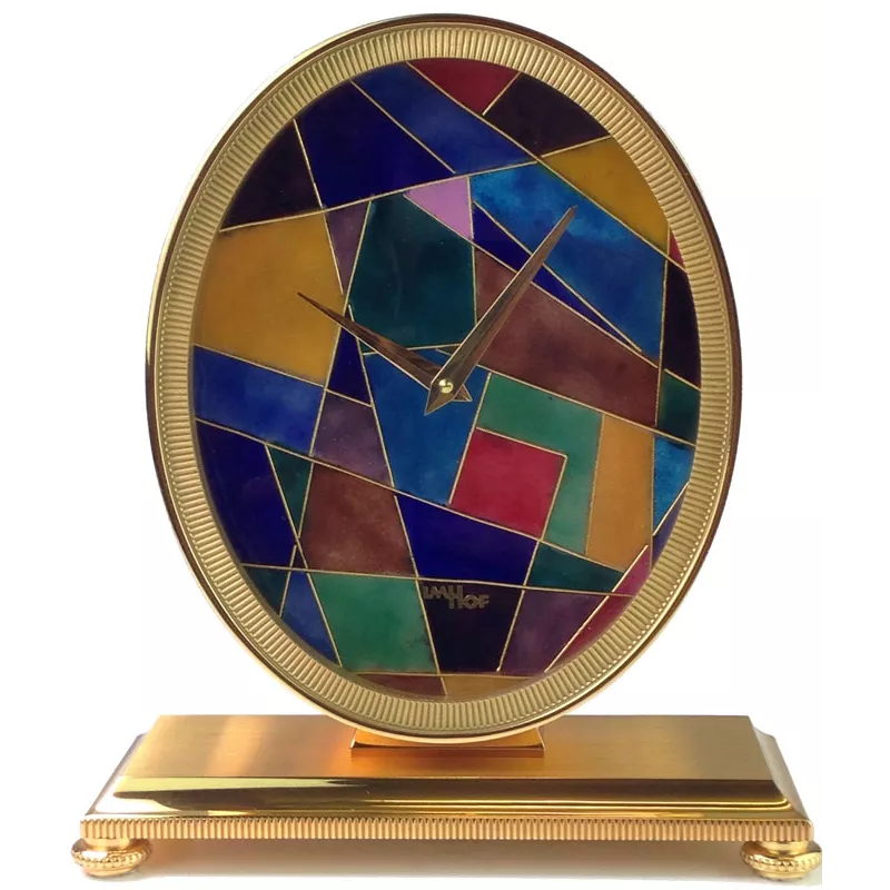 IMHOF Tischuhr Quartz Oval Mosaik von Hand emailliert