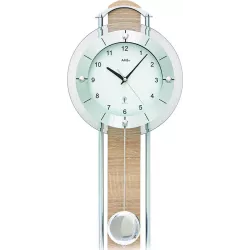 AMS Pendeluhr Funk Wanduhr  Sonoma mit Eichnholz Deko