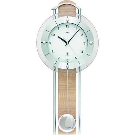 AMS Pendeluhr Funk Wanduhr  Sonoma mit Eichnholz Deko