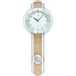 AMS Pendeluhr Funk Wanduhr  Sonoma mit Eichnholz Deko
