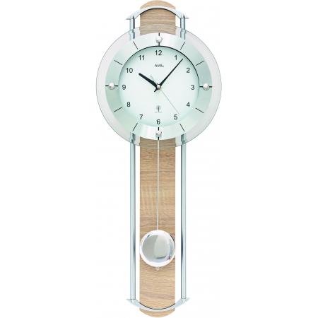 AMS Pendeluhr Funk Wanduhr  Sonoma mit Eichnholz Deko