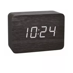 TFA Clocco Design Funk-Wecker Thermometer Kalender in Holz-Optik schwarz