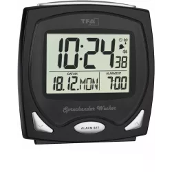 TFA Sprechender Funk-Wecker LCD Tischuhr schwarz