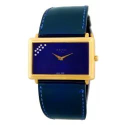 ZENO Rectangulair grosse Quartz Damenuhr vergoldet blau