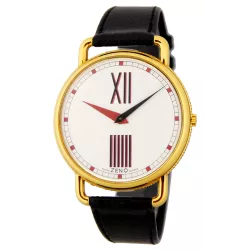 ZENO Big Roma Design grosse Quartz Damenuhr vergoldet weiss