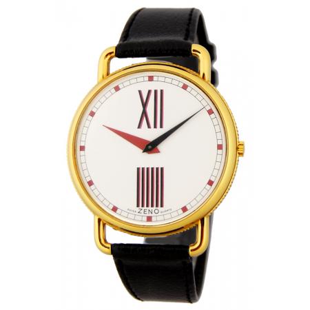 ZENO Big Roma Design grosse Quartz Damenuhr vergoldet weiss