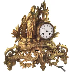 ANTIK mechanische Empire Tischuhr mit Frau und Mühlrad ca. 1820