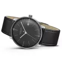 Junghans MAX BILL 38 Automatikuhr Stahl schwarz Index Leder Datum