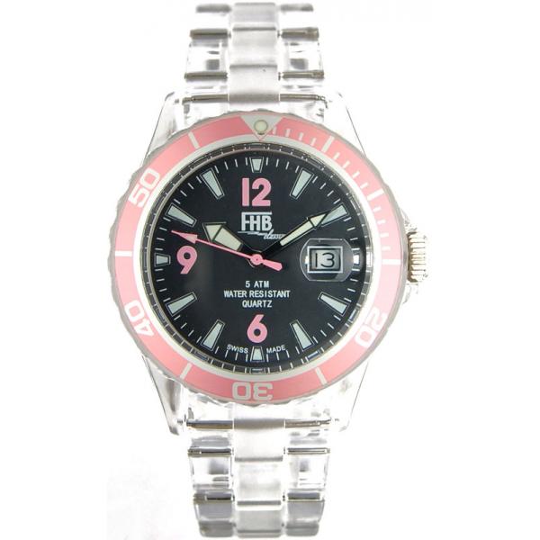 FHB Fun Watch, Opaque Quartz Uhr mit Gliederarmband schwarz/rosa