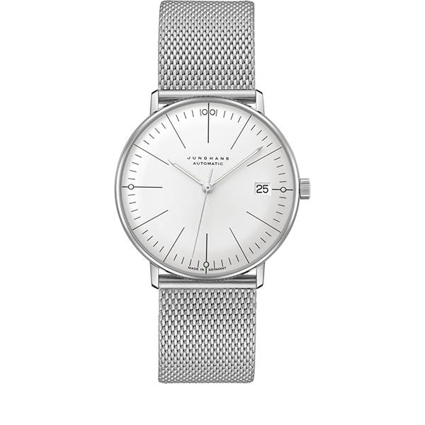 Junghans MAX BILL 34 Automatikuhr, Stahl weiss Index Mesh