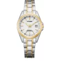 CITIZEN Damen-Funkuhr Eco-Drive Solar teilvergoldet weiss