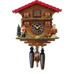 Kuckucksuhr Chalet Holz Q-Wanduhr Alphorn Bernhardiner