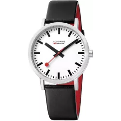 MONDAINE Classic 40 grosse Schweizer Bahnhofsuhr poliert