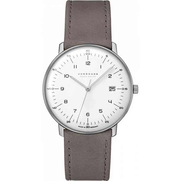 Junghans MAX BILL 38 Mega Solar Funkuhr, Titan weiss Zahlen