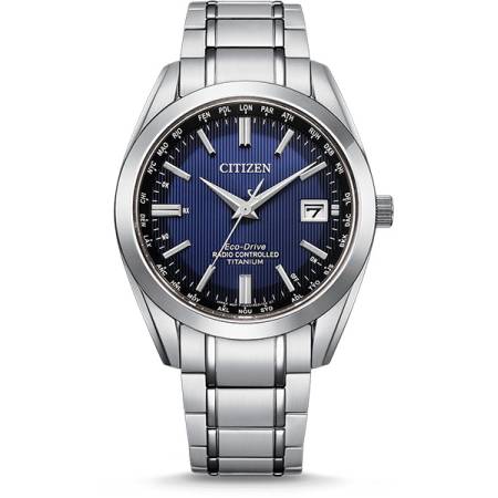 CITIZEN Global Weltzeit Eco Drive Solar Funkuhr Titanband blau