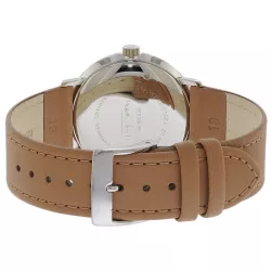 Junghans MAX BILL 34 Handaufzuguhr Stahl weiss Zahlen Leder beige