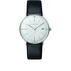 Junghans MAX BILL 33 Quartzuhr Stahl weiss Index Leder