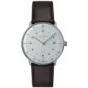 Junghans MAX BILL 38 Quartzuhr Stahl weiss Zahlen Leder