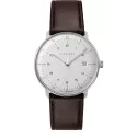 Junghans MAX BILL 38 Quartzuhr Stahl weiss Zahlen Leder