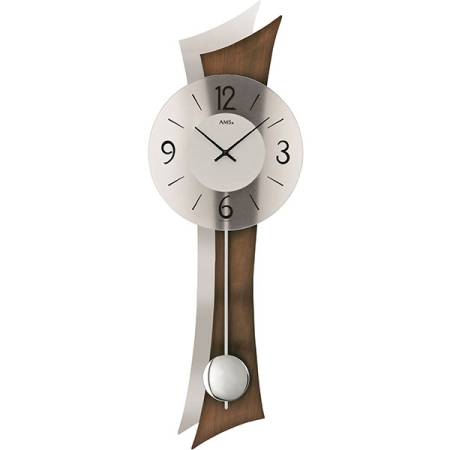 AMS Pendeluhr Quartz Wanduhr Glas Rückwand grau-braun