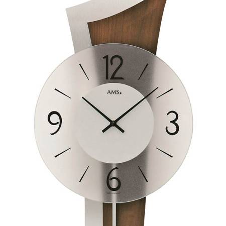 AMS Pendeluhr Quartz Wanduhr Glas Rückwand grau-braun