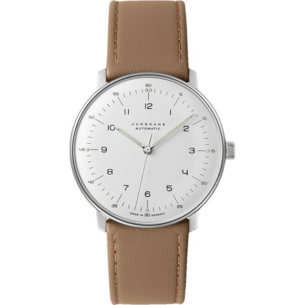 Junghans MAX BILL 38 Automatikuhr, Stahl weiss Zahlen