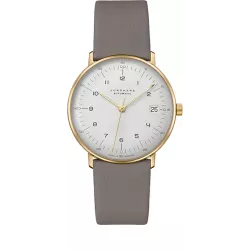 Junghans MAX BILL 34 Automatikuhr ros weiss Zahlen Leder grau