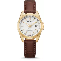 CITIZEN Damen-Funkuhr Eco-Drive Solar Edelstahl vergoldet