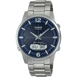 CASIO Digi-Analog Lineage Tag Datum Solar Funkuhr Titan blau