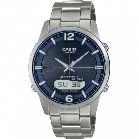 CASIO Digi-Analog Lineage Tag Datum Solar Funkuhr Titan blau