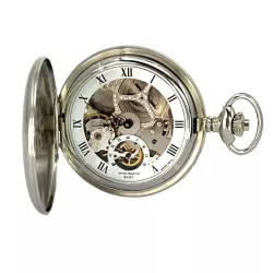 Klassik Taschenuhr Handaufzug Doppelsavonette Skelett chrom