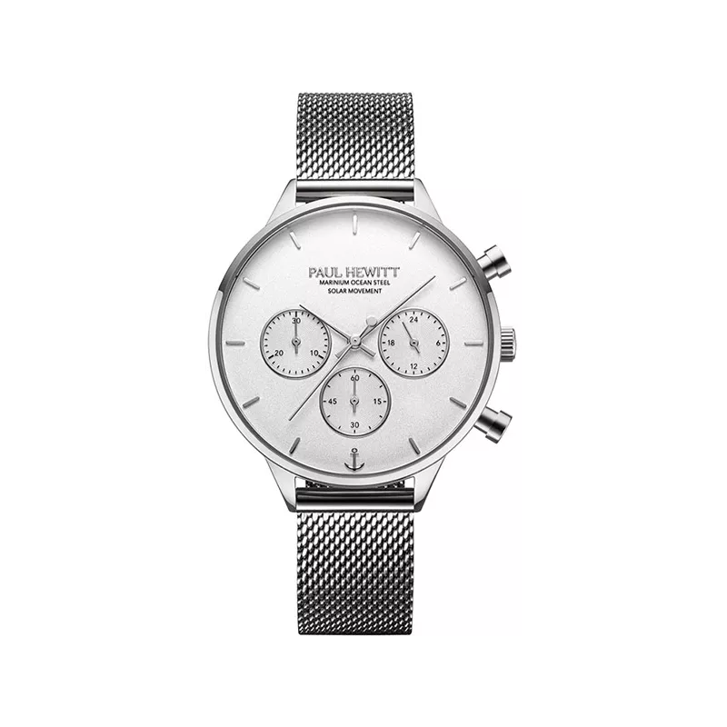 PAUL HEWITT Chronograph Oceanpulse 40 Solar Recy-Stahl weiss