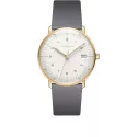 Junghans MAX BILL 33 Quartzuhr ros weiss Zahlen Leder grau
