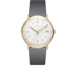 Junghans MAX BILL 33 Quartzuhr ros weiss Zahlen Leder grau