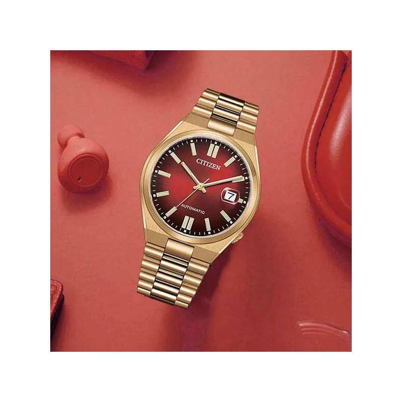 CITIZEN Tsuyosa 40 Retro Automatik Uhr vergoldet rot